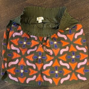 Anthropologie - Maeve Olive Mini Skirt with Orange, Pink & Blue Embroidery
